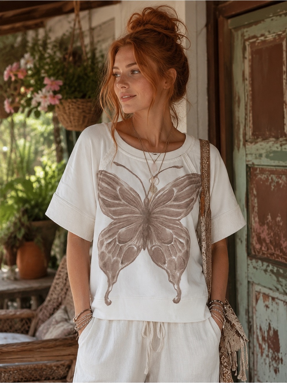 Free people Dahlia Short Sleeve Pullover butterfly